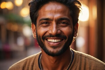 Fototapeta premium Portrait of smiling young man with beard