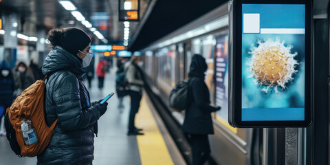 Fototapeta premium Public health awareness poster on Monkeypox prevention in city subway station
