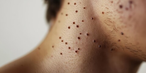 Naklejka premium Close-up of a person's shoulder showing symptoms of monkeypox virus