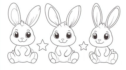 Three cartoon bunnies ready to be colored.