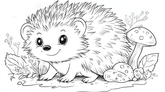 recommend clip art: A black and white line drawing of a cute cartoon hedgehog.