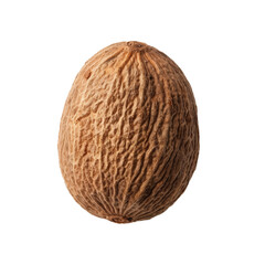 Top view of a whole brown nutmeg seed with a textured surface, isolated on a transparent background 