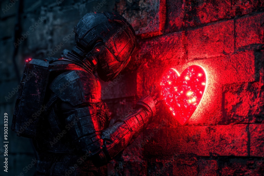 Poster cybernetic heart within a robotic chest illustrating the deep integration of human emotions within a