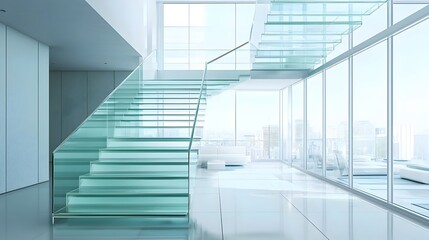 Obraz premium Transparent Glass Staircase in a Sleek Modern Building Design