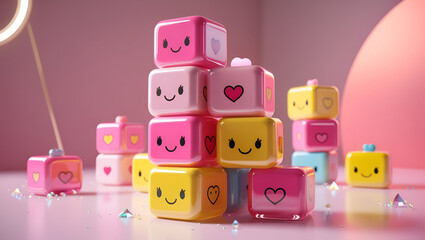 Glossy Kawaii A Playful Cube Stack