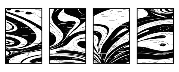 Set of 4 Abstract black and white pattern. For use in graphics. Minimalist illustration for printing on wall decorations