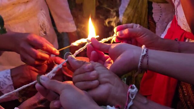 Rope burning, part of the Ngaben ceremony in Bali