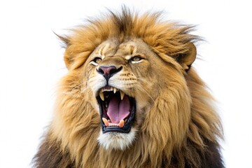 Close-up of a Lion roaring, isolated on white
