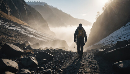 Coast Forgotten in Foggy Winter: The Voyager's Passage Immersed in Landslide