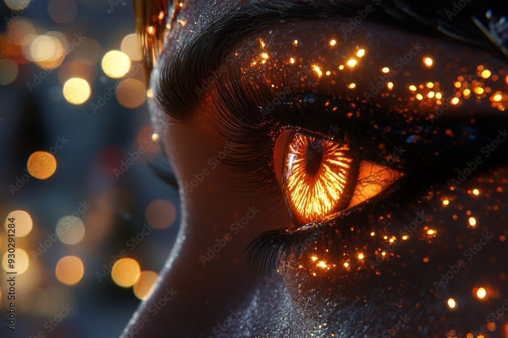 Aufkleber intense robotic eye with fiery design symbolizing passion and advanced visual technology