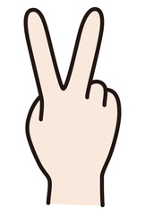 手のベクターイラスト。ハンドサイン、ピース、チョキ、アイコン、線