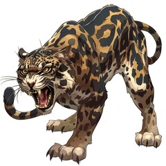 Naklejka premium Clouded Leopard violent fantasy animal cartoon isolated whitebackground