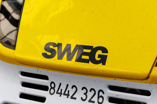 SWEG logo on a regional train at the main railway station in Stuttgart, Germany