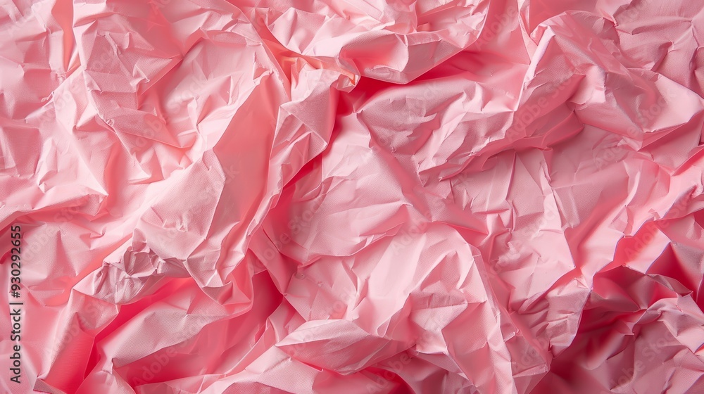 Poster the surface features a textured, crumpled pink paper displaying distinct folds and creases, creating