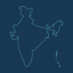 India Map Blue Outline Grid Style Vector Illustration