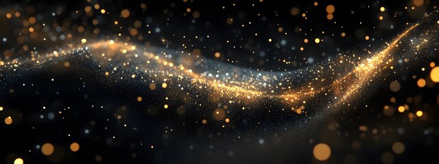 A long, curved trail of glowing golden particles against a black background with a bright star at the end