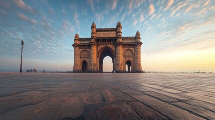 Fototapeta premium The iconic Gateway of India in Mumbai, India, with the Arabian Sea in the background. Copy space available