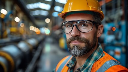 A factory worker giving a thumbs up while wearing a reflective safety vest and hard hat, with machinery and conveyor belts in the background, emphasizing the importance of safety protocols,