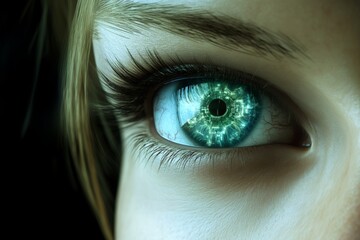 Close up of a robotic eye reflecting a heart depicting the intersection of vision and emotion