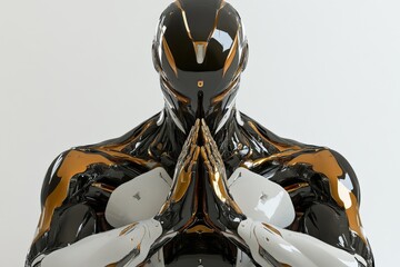 Mechanical humanoid embracing a vibrant red heart blending human emotion with robotics