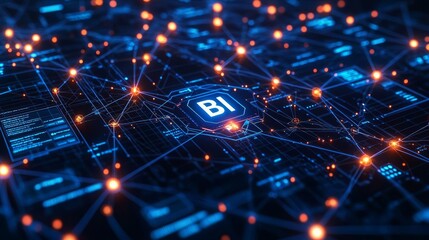 Obraz premium Business Intelligence Data analysis Data mining A high-tech command center with holographic dashboards displaying complex data analysis and mining operations