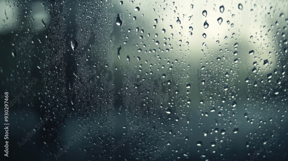 Aufkleber a close-up view of raindrops on a window, creating a moody and atmospheric scene.