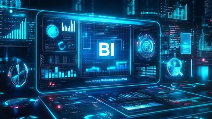 Obraz premium Business Intelligence Reporting Automation A futuristic dashboard with automated business intelligence reports generating in real-time