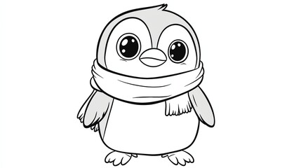 A colored cartoon penguin next to a black and white outline of the same penguin, ready for coloring.