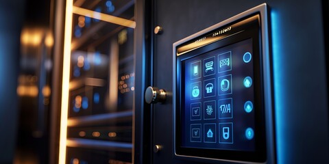 Digital smart safe with a touchscreen interface, illustrating modern technology integrated into traditional security solutions.