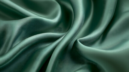 Fototapeta premium Silky Emerald Fabric Flowing Gracefully Across a Tranquil Green Background