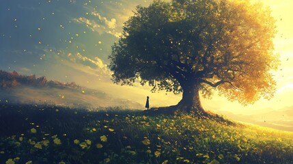 Solitary Figure Beneath a Majestic Tree