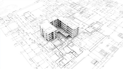 Fototapeta premium Architecture design: blueprint plan - illustration of a plan modern residential building / technology, industry, business concept illustration: real estate, building, construction, architecture