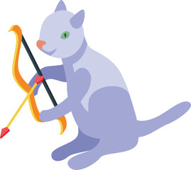 Playful blue cat is holding a cupid bow and arrow, ready to spread love and affection