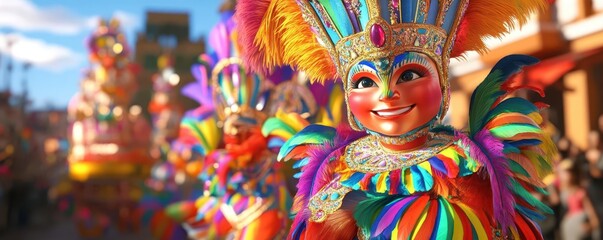 Fototapeta premium Carnival celebration, vibrant costumes and floats, 3D illustration