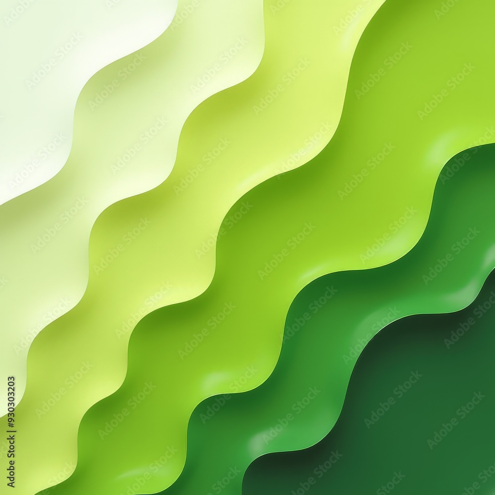 Sticker abstract green waves on a blurred background gradient