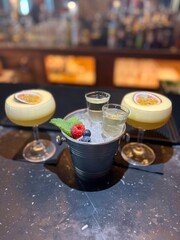 passion fruit martini with side of champagne 
