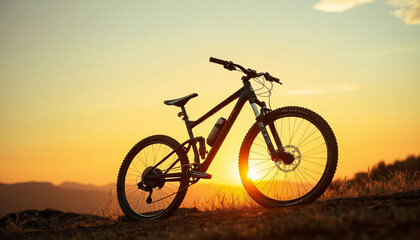 Fototapeta premium Sunset silhouette of a cycle on a mountain bike