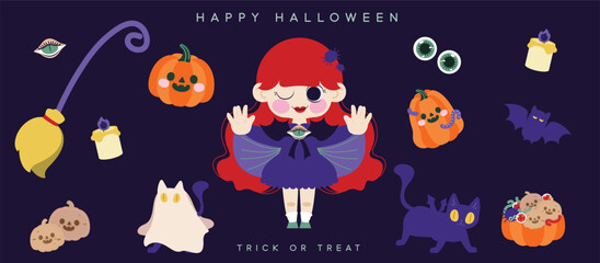 vampire ghost character, halloween concept, flat and colorful illustration.