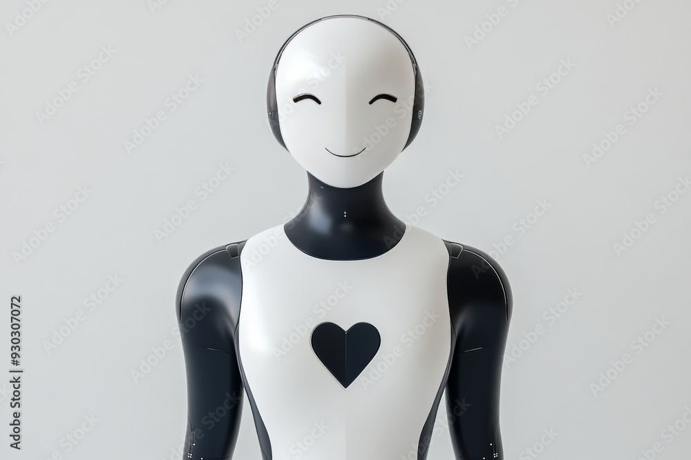 Aufkleber monochrome robot displaying a simple smile illustrating the emotional capacity of minimalist robotic