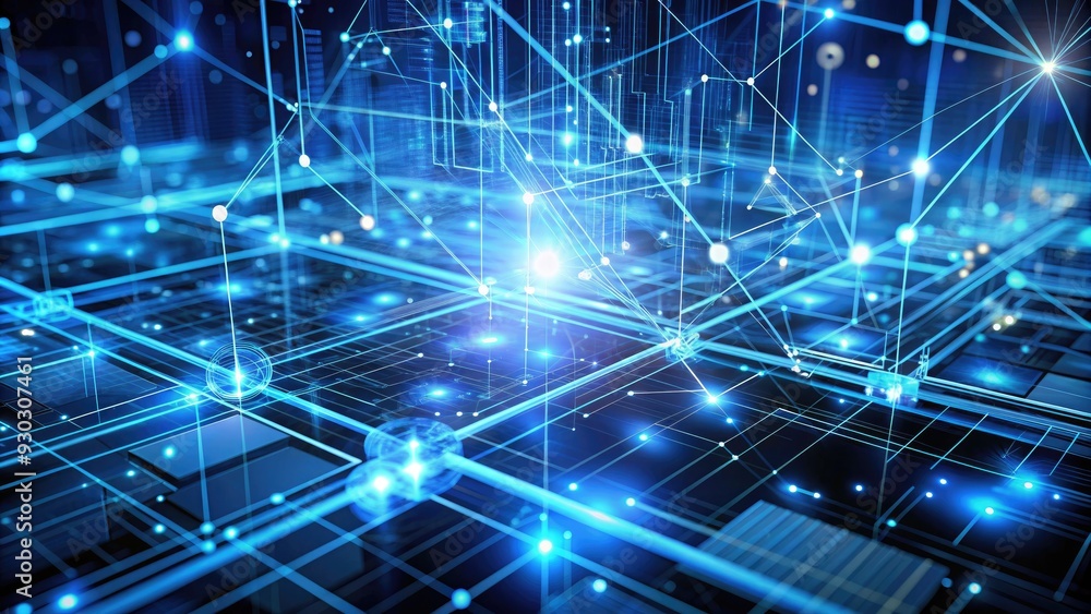 Aufkleber futuristic abstract blue background with intricate network lines and circuits, conveying a sense of 