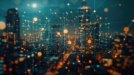 Fototapeta premium Cityscape with Connected Network