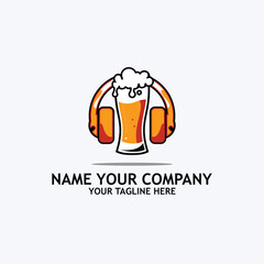 beer podcast  with headphone earphone logo icon emblem