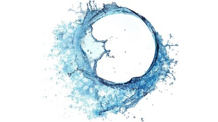 Obraz premium Realistic blue water half circle splash isolated on white background., AI Generative