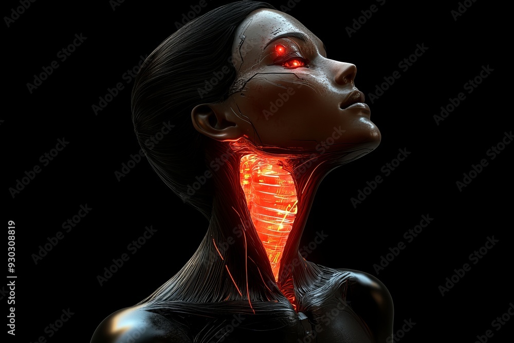 Aufkleber radiant robot face glowing with intense red light embodying the fierce power of advanced ai technolo