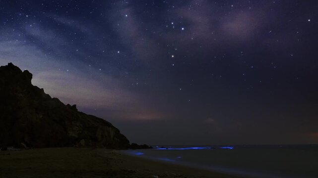 A time lapse composed of photos of the constellation Scorpius on a dark night in Hormuz Island