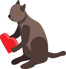 Brown cat holding red heart isometric icon, great design for any purposes