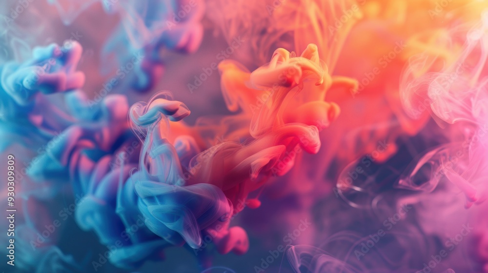 Poster vibrant swirls of colorful ink blending together to form an abstract artistic pattern, evoking a sen