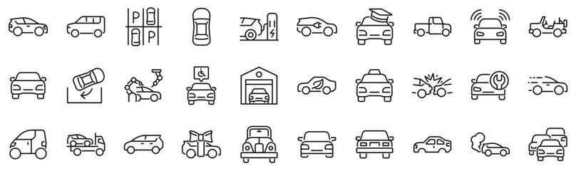 Set of 30 outline icons related to civil car. Linear icon collection. Editable stroke. Vector illustration © SkyLine