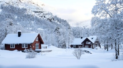 Winter wonderland  quaint cottages nestled in picturesque snow covered landscapes