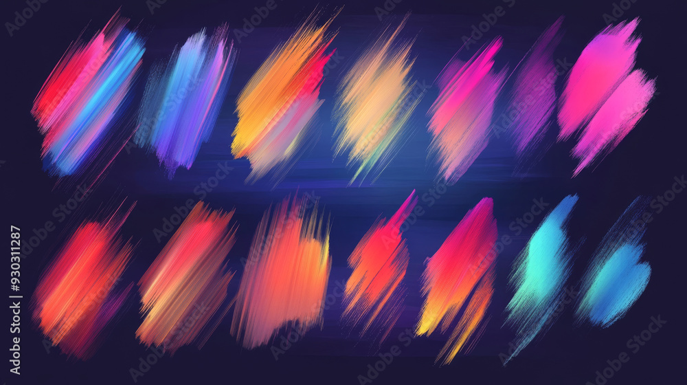 Poster an abstract gradient with a blur effect, showcasing a collection of multicolored blurred shapes. inc